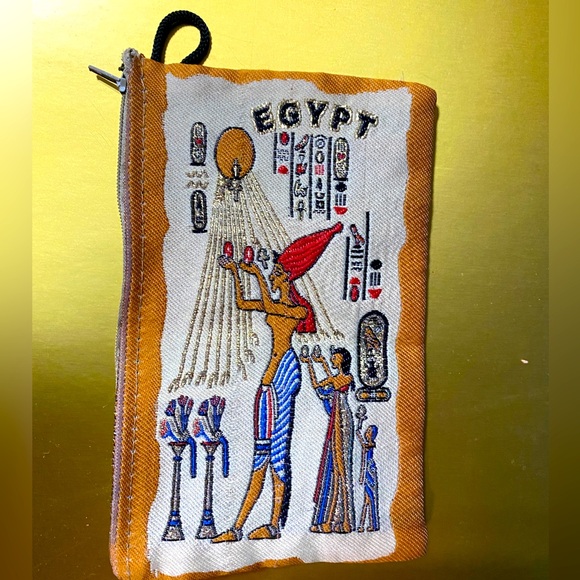 EGYPTIAN COIN PURSE PHARAOH THEMED CARD ORGANIZER 4”x6” ZIPPER TOP - Picture 4 of 14